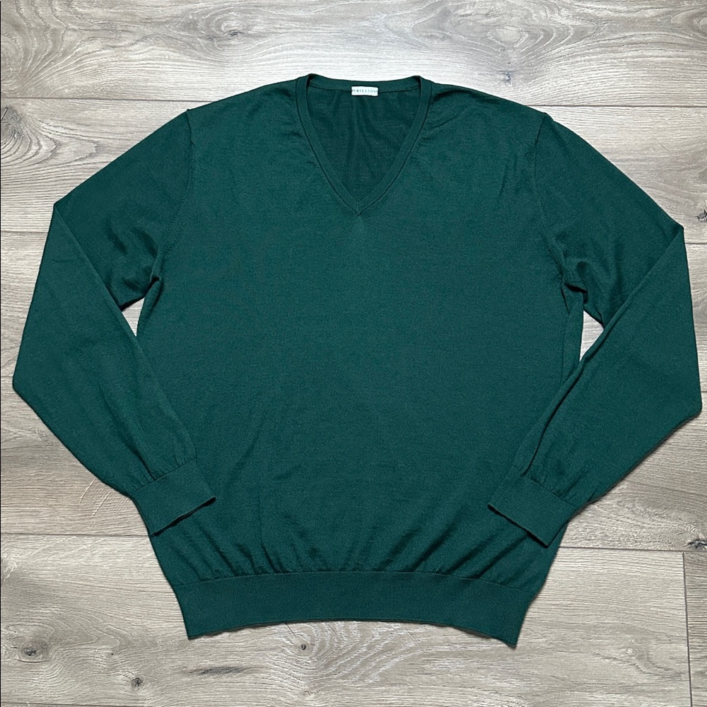 Trillion Estivo Cashmere Silk Lightweight V-Neck Long Sleeve Sweater Green XL